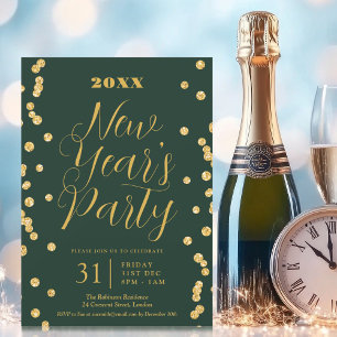 Convites Elegante Véspera de ano novo Dourada Glitter Confe