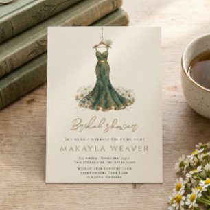 Convites Elegante Vestido de Margaridas Verdes Chá de Noiva