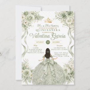 Convites Elegante vestido de Quinceañera com laço floral em