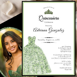 Convites Elegante vestido verde-sage para debut de 18 anos