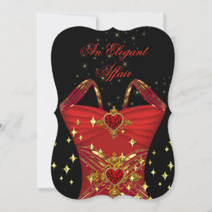 Convites Elegante vestido vermelho com detalhes em preto e 