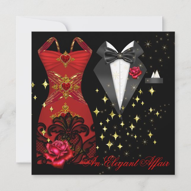 Convites Elegante vestido vermelho para ocasiões Black Tie  (Frente)