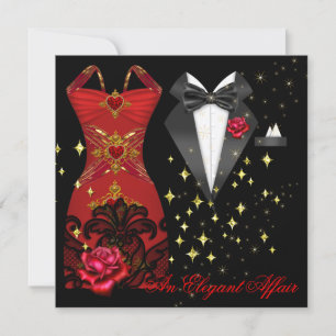 Convites Elegante vestido vermelho para ocasiões Black Tie