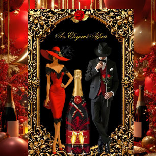 Convites Elegante Vestido Vermelho Rosa de Gala Tuxedo Aniv