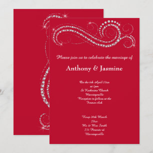CONVITES ELEGANTE VIBRANT RED DIAMOND SWIRL WEDDING