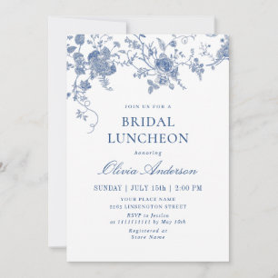 Convites Elegante Victorian Blue Floral BRIDAL LUNCHEON