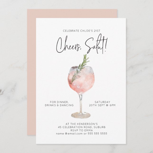 Convites Elegante Vinho Vinho Coquetel, Parte Rosa 21 rua (Frente/Verso)