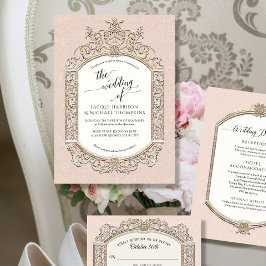 Convites Elegante Vintage Barroco, Victoriano, Blush Rosa D