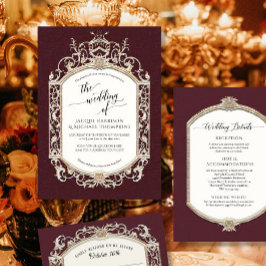 Convites Elegante Vintage Barroco Victoriano Burgundy Doura