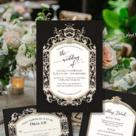 Convites Elegante Vintage Barroco Victoriano Preto Branco D