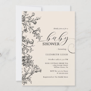 Convites Elegante Vintage Beige Chá de fraldas neutro