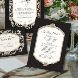 Convites Elegante Vintage Black White em Detalhes Dourados