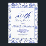 Convites Elegante Vintage Blue Floral 50th Birthday Women<br><div class="desc">Elegante vintage azul floral em branco no 50º convite de aniversário para mulheres com um belo texto de roteiro. Texto, fontes e texto são completamente personalizáveis, então, embora este cartão seja projetado para uma senhora que comemora seu 50º aniversário, ele pode ser personalizado para qualquer idade. Entre em contato conosco...</div>