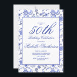 Convites Elegante Vintage Blue Floral 50th Birthday Women<br><div class="desc">Elegante vintage azul floral em branco no 50º convite de aniversário para mulheres com um belo texto de roteiro. Texto, fontes e texto são completamente personalizáveis, então, embora este cartão seja projetado para uma senhora que comemora seu 50º aniversário, ele pode ser personalizado para qualquer idade. Entre em contato conosco...</div>