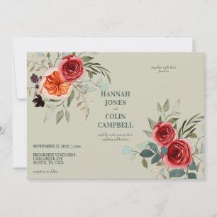 Convites Elegante Vintage Boho Red Orange Cinza Invt