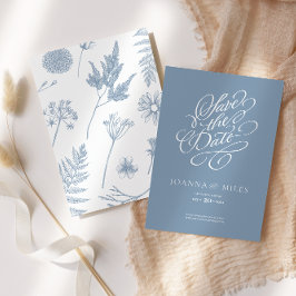 Convites Elegante Vintage Calliografia Dusty Blue