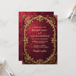 Convites Elegante Vintage Casamento Vermelho Borgonha e Dou