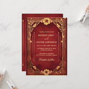 Convites Elegante Vintage Casamento Vermelho Borgonha e Dou