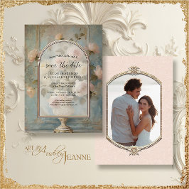 Convites Elegante Vintage Clássico, Cor-de-rosa Formal, Dou