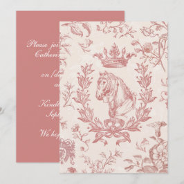 Convites Elegante Vintage, Coroa de Cavalo Rosa Laurel Arco