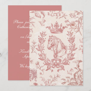 Convites Elegante Vintage, Coroa de Cavalo Rosa Laurel Arco