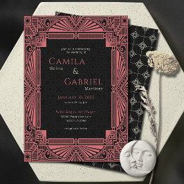 Convites Elegante Vintage Deco Black Salmon