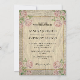 Convites Elegante Vintage Dictionary Impressão com Rosas