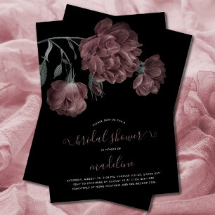 Convites Elegante Vintage Dusty Rosa Chá de panela Preto