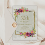 Convites Elegante Vintage Floral aniversário de 30 anos<br><div class="desc">Elegante vintage roxo,  vermelho e amarelo cor d'água floral e aniversário de 30 anos feminino. O texto é completamente personalizável,  portanto,  este cartão pode ser alterado para qualquer idade.</div>