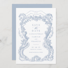 Convites Elegante Vintage Floral Blue Toile Salvar Data