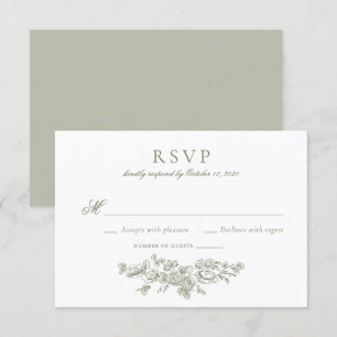 Convites Elegante Vintage Floral French Sage Green RSVP
