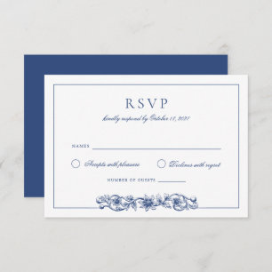 Convites Elegante Vintage Floral Marinho Azul RSVP