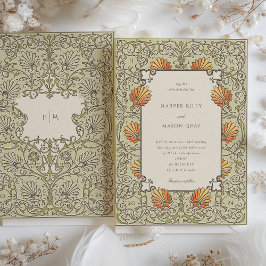 Convites Elegante Vintage Floral Sage e Casamento Coral