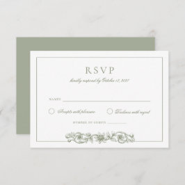 Convites Elegante Vintage Floral Sage Green Wedding RSVP