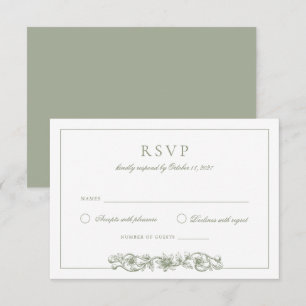 Convites Elegante Vintage Floral Sage Green Wedding RSVP