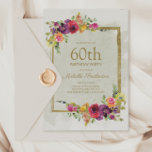 Convites Elegante Vintage Floral Women's 60th Birthday<br><div class="desc">Elegante vintage roxo,  vermelho,  e amarelo aquarela floral e dourado quadro mulheres 60º convite de aniversário. O texto é completamente personalizável,  portanto,  este cartão pode ser alterado para qualquer idade.</div>