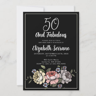 Convites Elegante Vintage Florals 50 E Fabuloso Aniversário