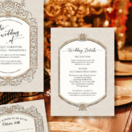 Convites Elegante Vintage Ivory Cream em Detalhes Dourados