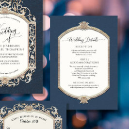 Convites Elegante Vintage Marinho Azul n Detalhes Dourados