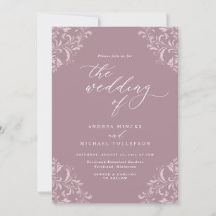 Convites Elegante Vintage Mauve Dusty Rosa Wedding