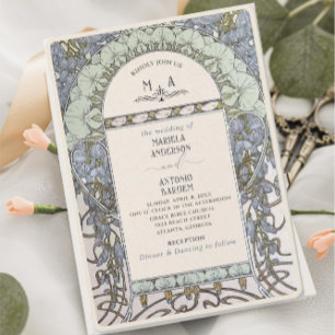 Convites Elegante Vintage Nouveau Flores para casamentos de