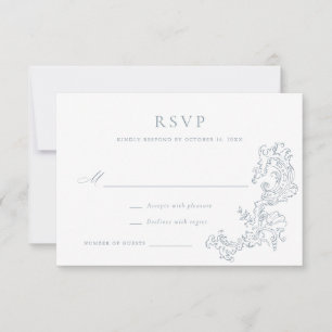 Convites Elegante Vintage Ornament Design Blue Wedding RSVP