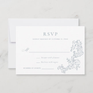 Convites Elegante Vintage Ornament Design Blue Wedding RSVP