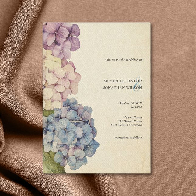 Convites Elegante Vintage Pastel Russo Hydrangea Flower (Pastel Hydrangea vintage paper)