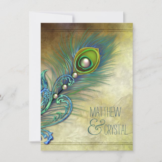 Convites Elegante Vintage Peacock Wedding (Frente)