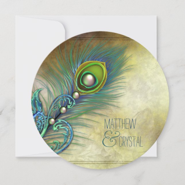 Convites Elegante Vintage Peacock Wedding (Frente)