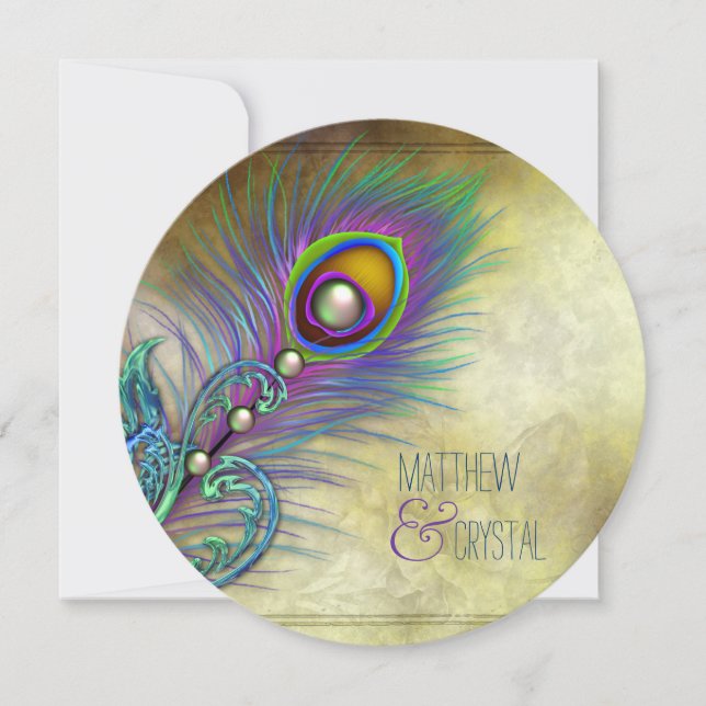 Convites Elegante Vintage Peacock Wedding (Frente)