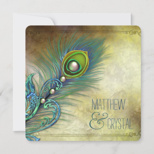 Convites Elegante Vintage Peacock Wedding (Frente)