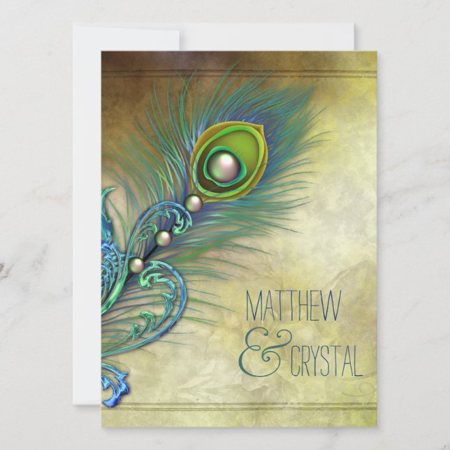 Convites Elegante Vintage Peacock Wedding (Frente)