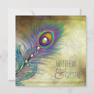 Convites Elegante Vintage Peacock Wedding